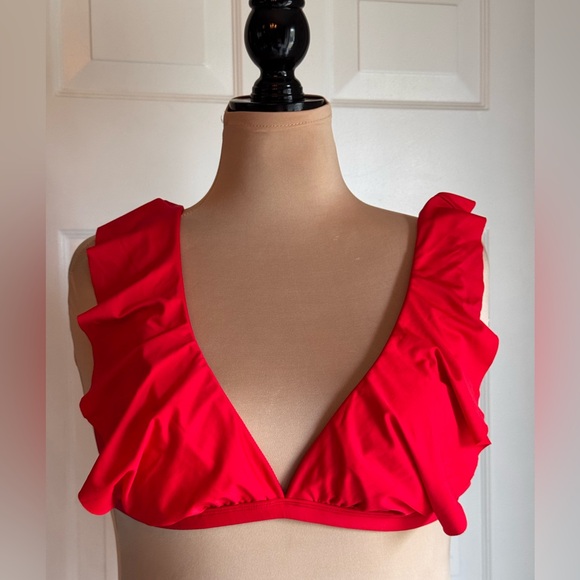 EUC Kona Sol Swim Red Ruffle Design Plunge bikini top - Picture 1 of 7